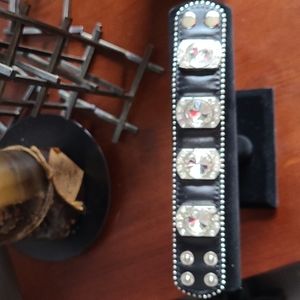 Black Leather Rhinestone Cuff